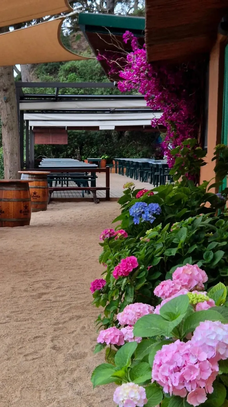 Mesa de madera del Xiringuito junto a la playa